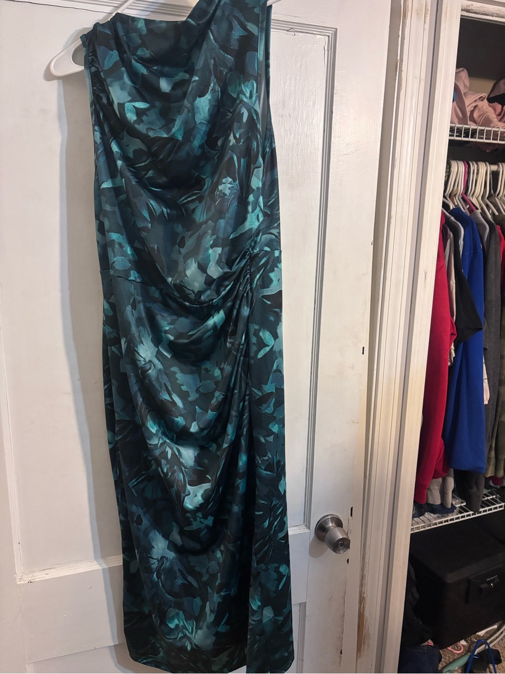 SHEIN Teal and Black Floral Satin Midi Dress